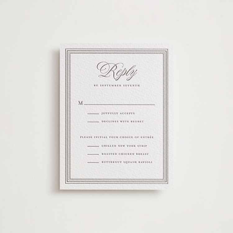 "Haverly" - Letterpress RSVP Cards in Graphite by Jessica Williams - Front