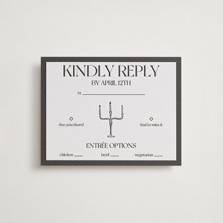 "Trés Chic" - Letterpress RSVP Cards in Soft Black | Graphite by Julia Liverton - Front
