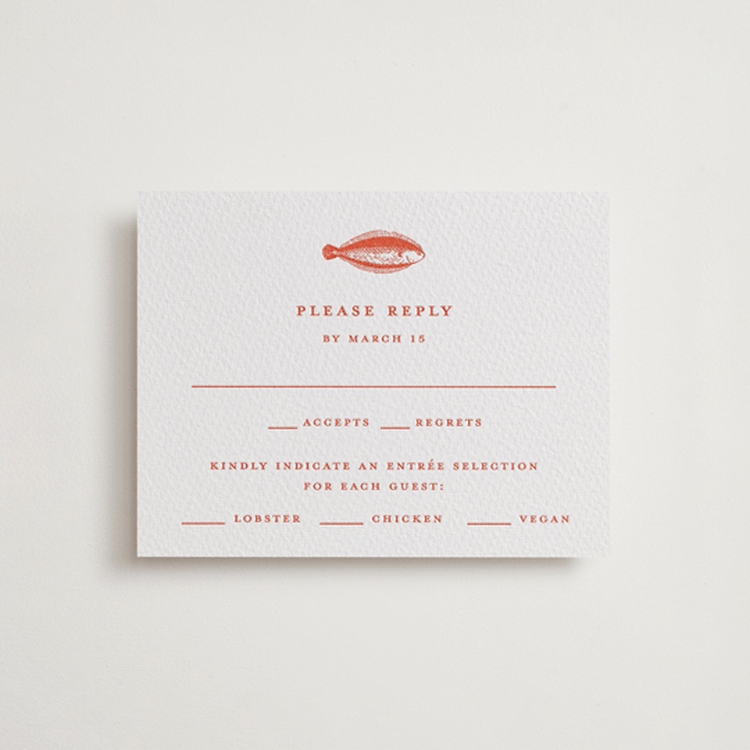 "lobster" - Letterpress RSVP Cards in Poppy by Pippa Shaw - Front