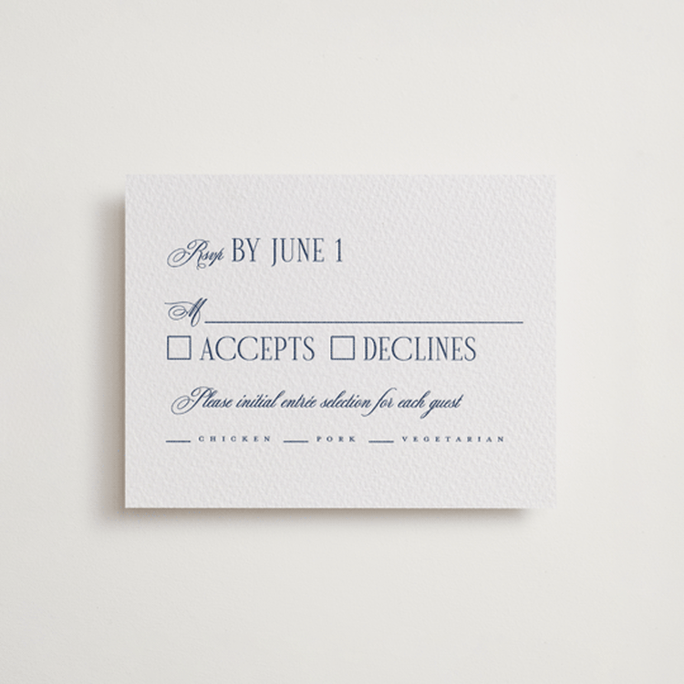 "London" - Letterpress RSVP Cards in Blueberry by Hudson meet Rose - Front