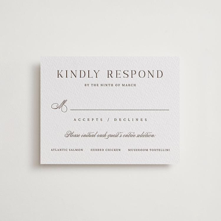 "Willow" - Letterpress RSVP Cards in Cacao Bean by Snow and Ivy - Front