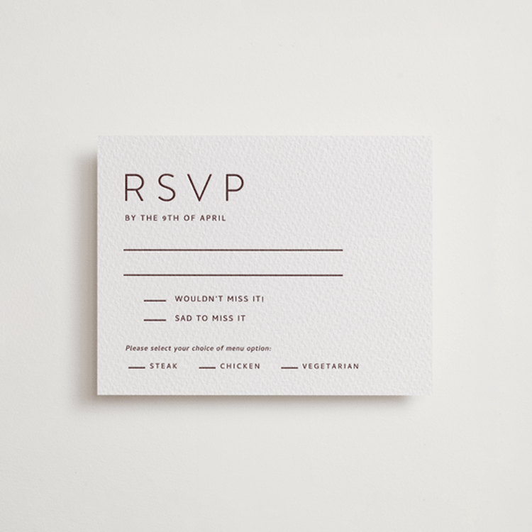 "Kismet" - Letterpress RSVP Cards in Clove by Alston Foster - Front