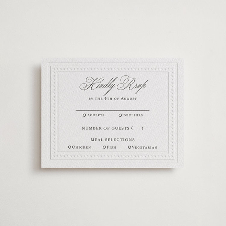 "Kamal" - Letterpress RSVP Cards in Soft Black by Oma N. Ramkhelawan - Front