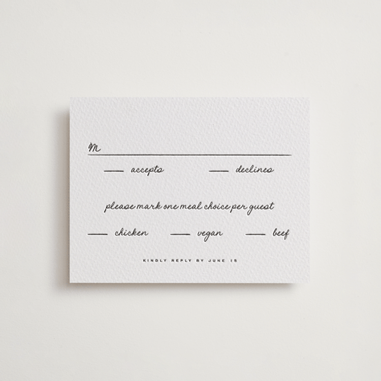 "Lover's Lantern" - Letterpress RSVP Cards in Soft Black by Blustery August - Front