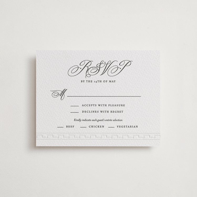 "Infinite" - Letterpress RSVP Cards in Soft Black | Blind Deboss by Alston Foster - Front