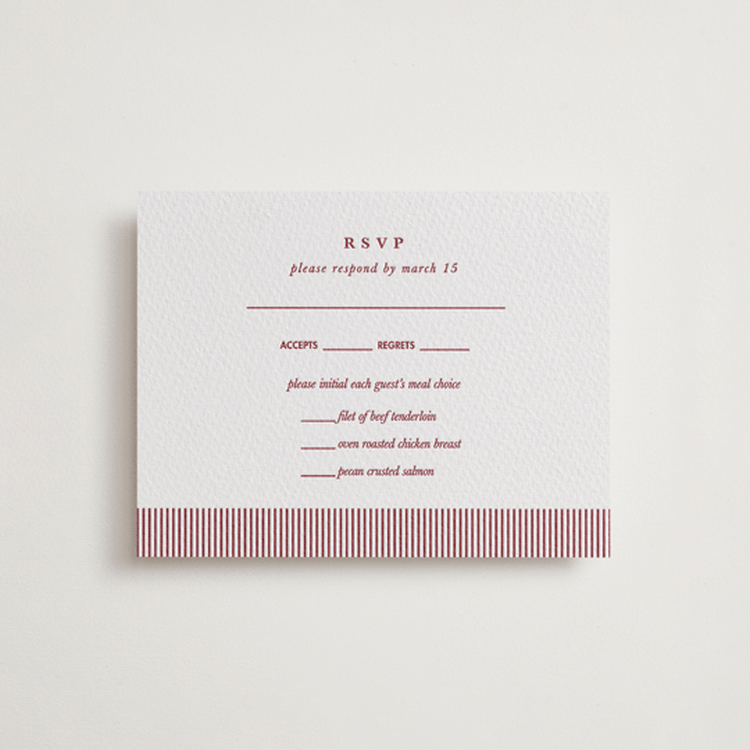 "Classic Cherries" - Letterpress RSVP Cards in Maraschino by Charter Oaks Creative - Front