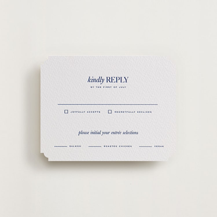 "bluebell dinner" - Letterpress RSVP Cards in Lapis by Bramble Studio - Front