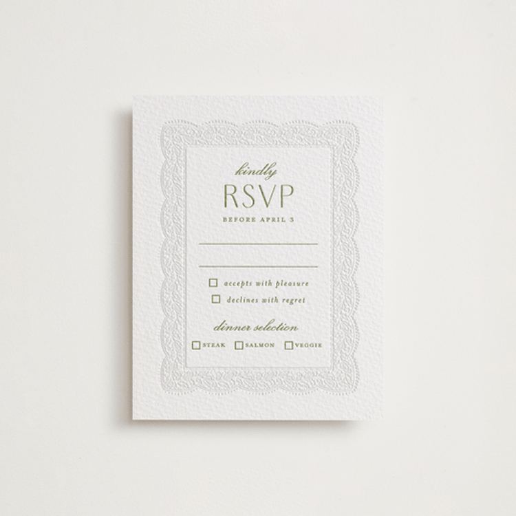 "Chantilly" - Letterpress RSVP Cards in Pistachio by Erica Krystek - Front