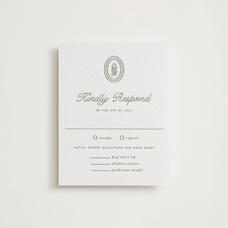 "Court" - Letterpress RSVP Cards in Artichoke by Kate Ahn - Front