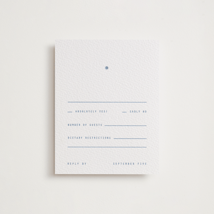 "Cheers" - Letterpress RSVP Cards in Pacific Blue by Blustery August - Front
