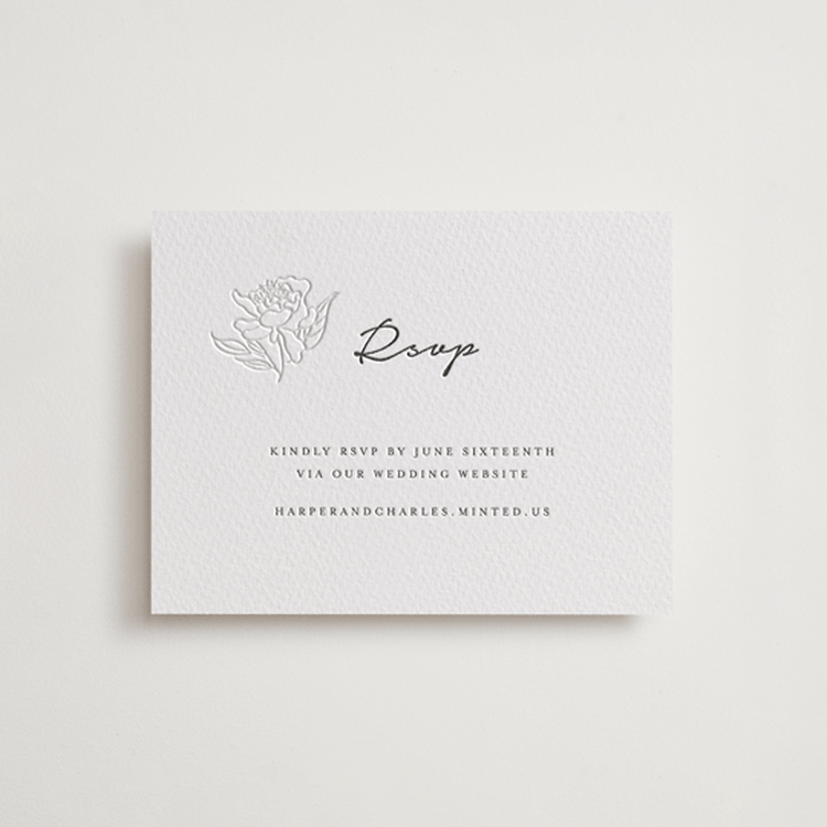 "my dearest" - Letterpress RSVP Online Enclosure Cards in Blind Deboss | Soft Black by Qing Ji - Front
