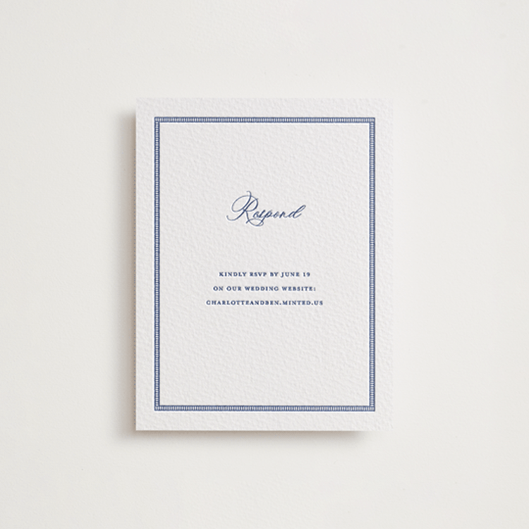 "Starboard" - Letterpress RSVP Online Enclosure Cards in Lapis by Pixel and Hank - Front
