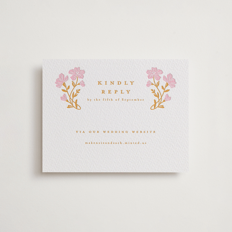 "Mirror Floral" - Letterpress RSVP Online Enclosure Cards in Saffron | Peony by Everett Paper Goods - Front