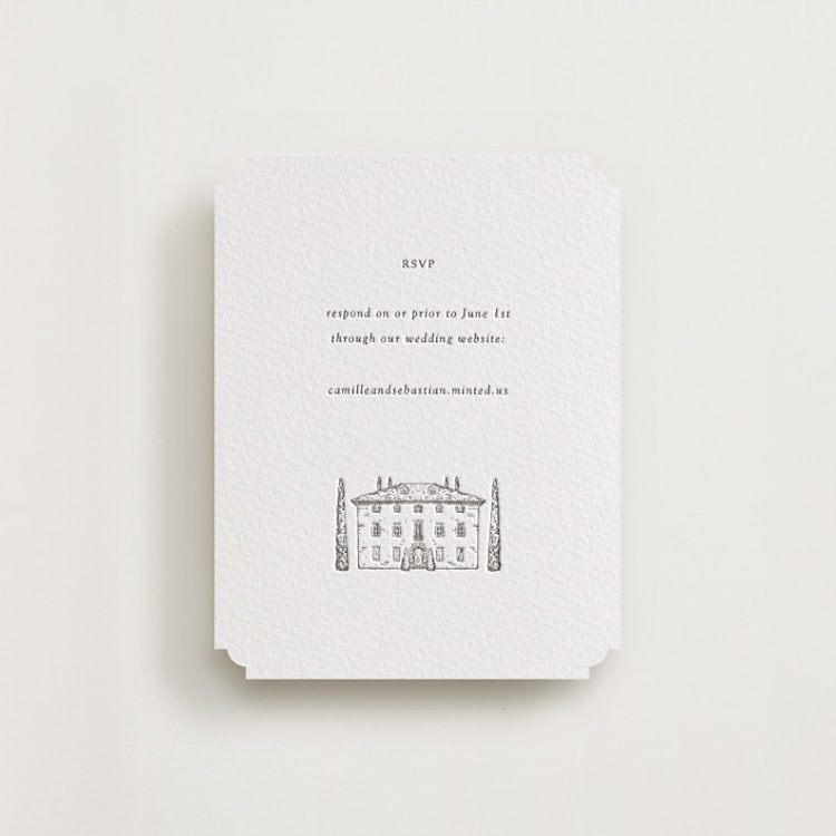 "Italian Countryside" - Letterpress RSVP Online Enclosure Cards in Graphite by Melinda Denison - Front