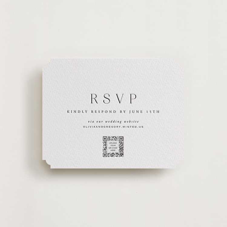 "Classy Type" - Letterpress RSVP Online Enclosure Cards in Soft Black by Hooray Creative - Front