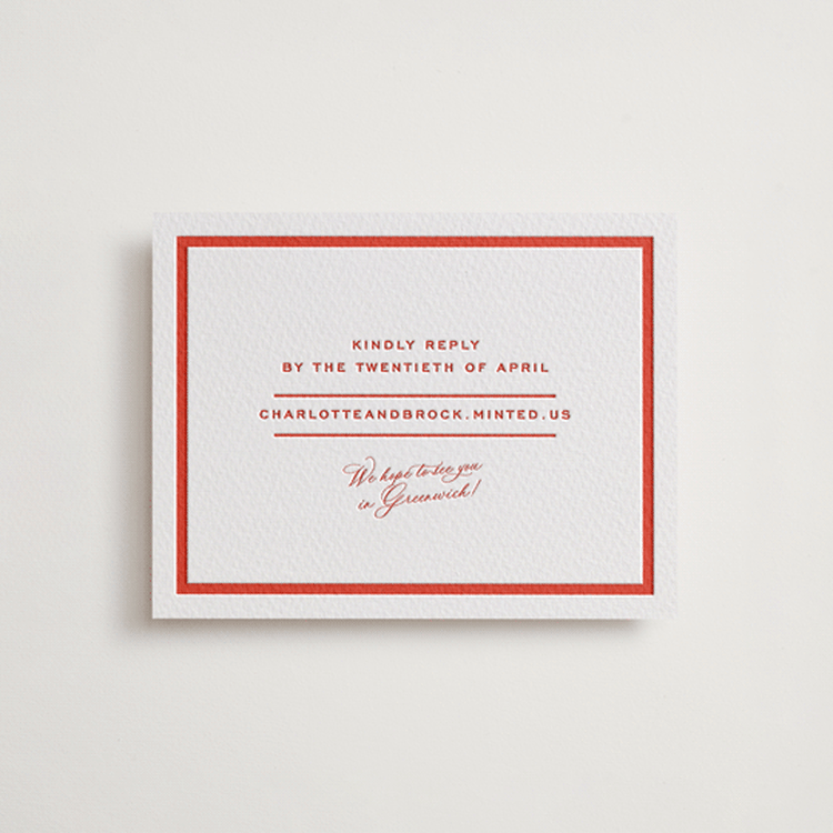 "Racquet" - Letterpress RSVP Online Enclosure Cards in Verona Sunset by Megan Davis - Front