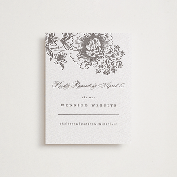 "Wedding Press" - Letterpress RSVP Online Enclosure Cards in Graphite by Chris Griffith - Front
