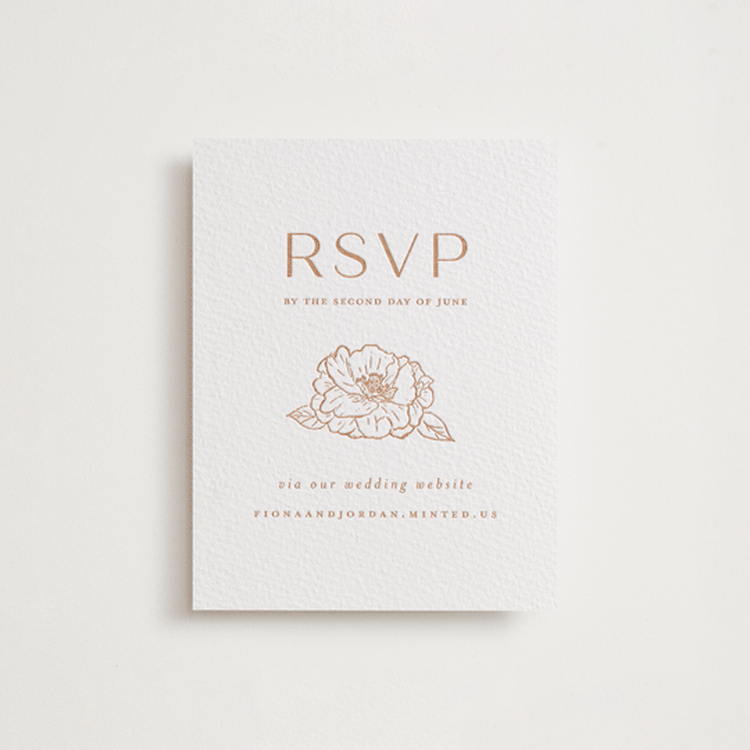 "Camellia.." - Letterpress RSVP Online Enclosure Cards in Sandstone by Vera Lim - Front