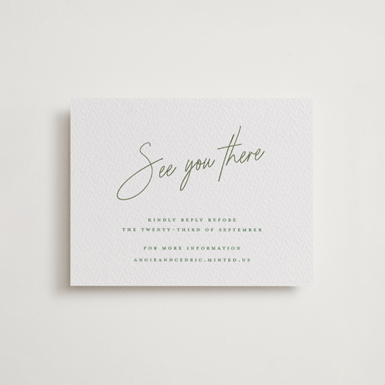 "angeline" - Letterpress RSVP Online Enclosure Cards in Artichoke by chocomocacino - Front