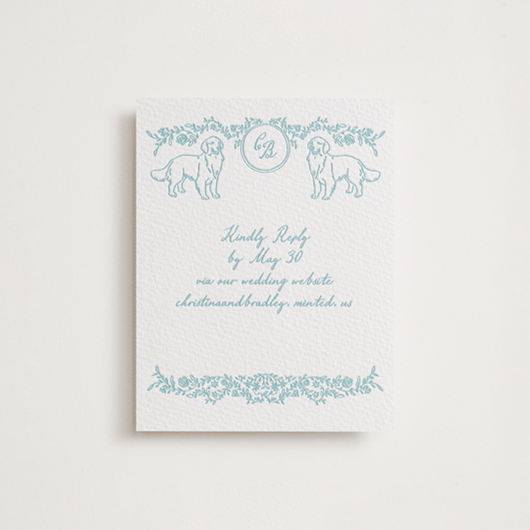 "Garden romance" - Letterpress RSVP Online Enclosure Cards in Robin's Egg by Creo Study - Front