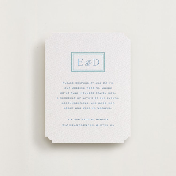 "ricciarelli" - Letterpress RSVP Online Enclosure Cards in Marine Blue by chocomocacino - Front