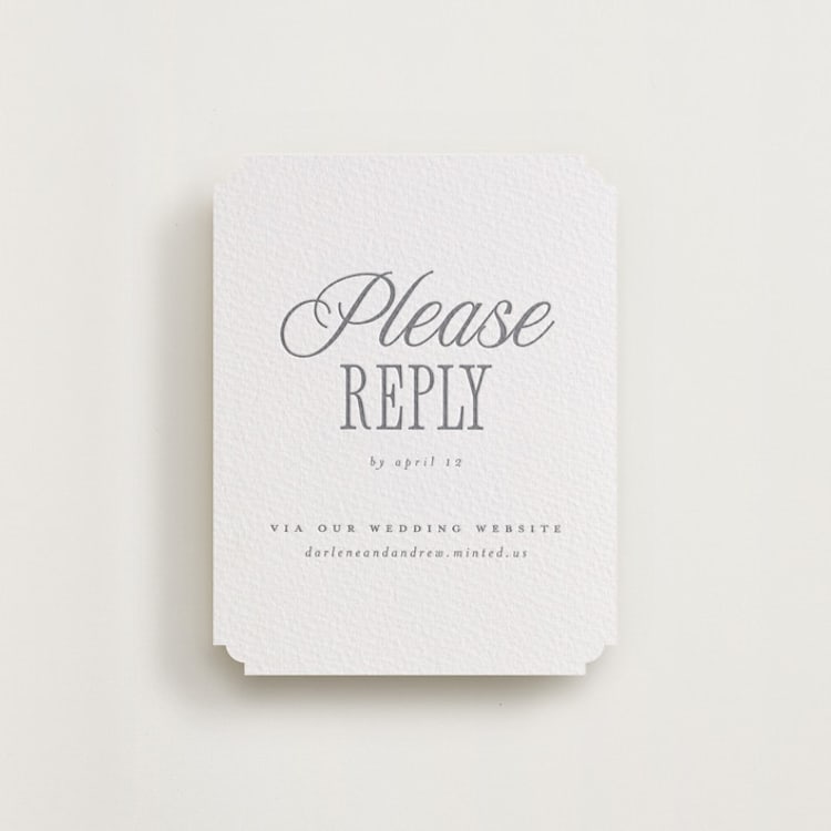 "Icon" - Letterpress RSVP Online Enclosure Cards in Smoke by Vera Lim - Front