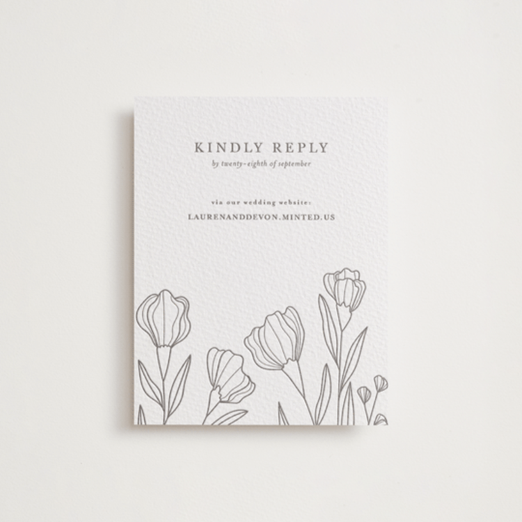 "Bouvardia" - Letterpress RSVP Online Enclosure Cards in Graphite by Deynaaz Daraei - Front