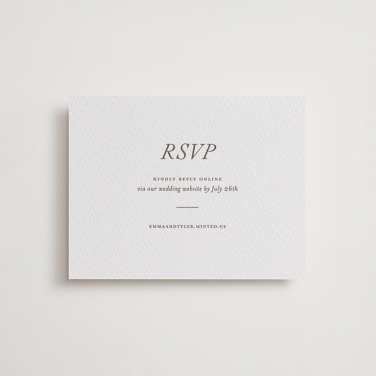 "Magnolia" - Letterpress RSVP Online Enclosure Cards in Graphite by Eric Clegg - Front