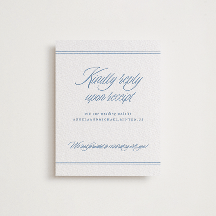 "Stately" - Letterpress RSVP Online Enclosure Cards in Pacific Blue by Creo Study - Front