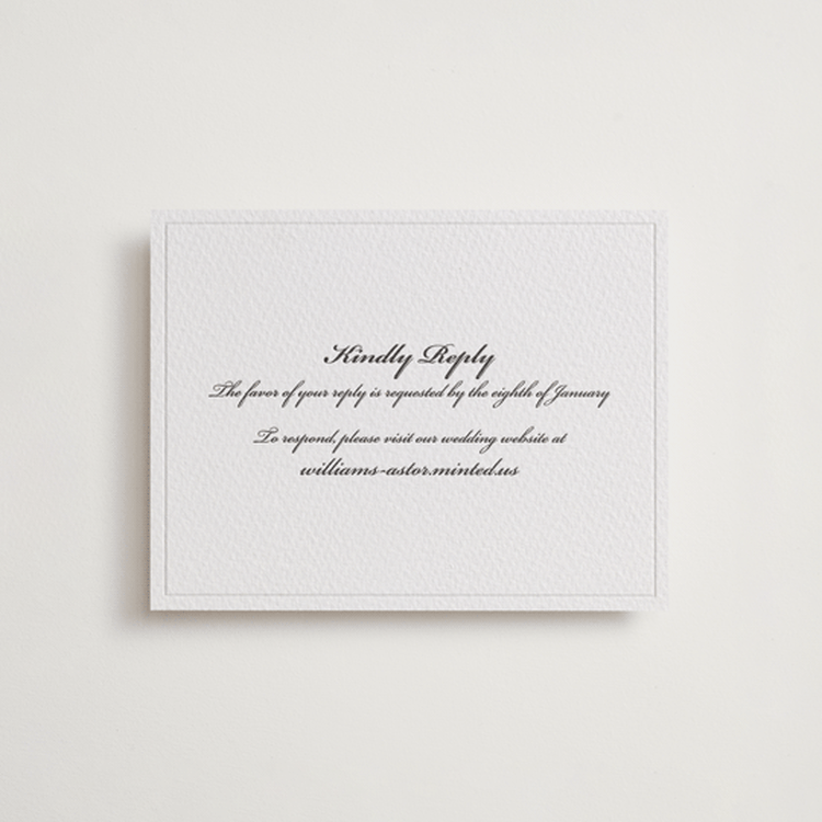 "Astor Elegance" - Letterpress RSVP Online Enclosure Cards in Soft Black | Blind Deboss by Clover and Lamb - Front