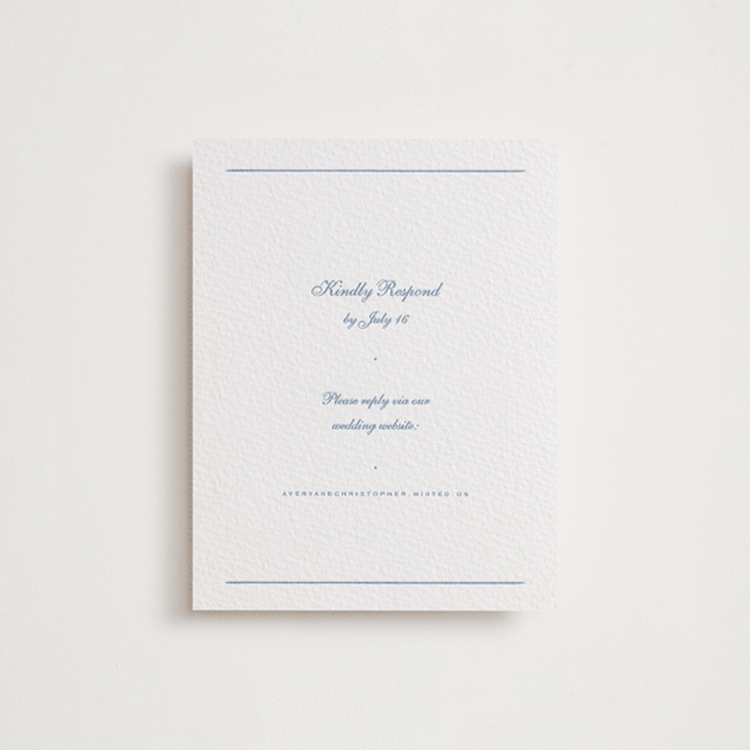 "Villa" - Letterpress RSVP Online Enclosure Cards in Pacific Blue by Blustery August - Front
