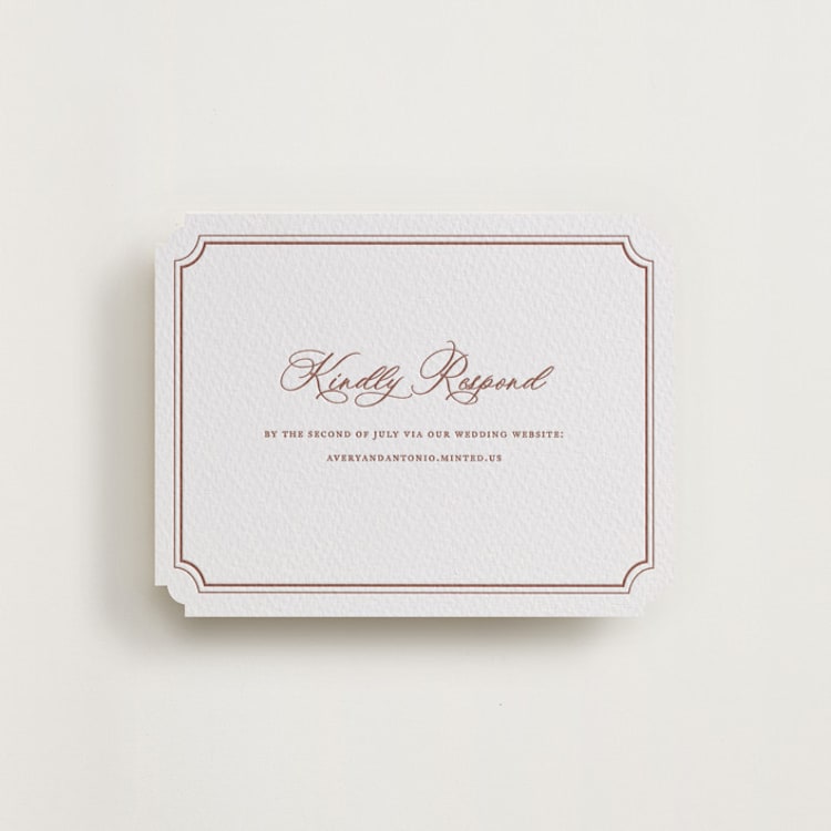 "Avery" - Letterpress RSVP Online Enclosure Cards in Cinnamon by Jennifer Postorino - Front