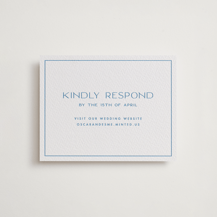 "Brooklyn" - Letterpress RSVP Online Enclosure Cards in Marine Blue by Ellen Schlegelmilch - Front