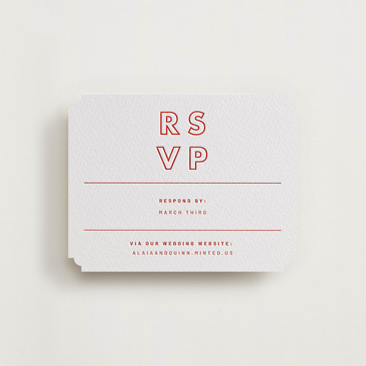 "Alaia" - Letterpress RSVP Online Enclosure Cards in Verona Sunset by Blustery August - Front