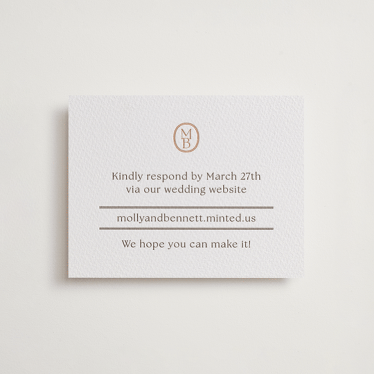 "Perriand" - Letterpress RSVP Online Enclosure Cards in Cacao Bean by Megan Davis - Front