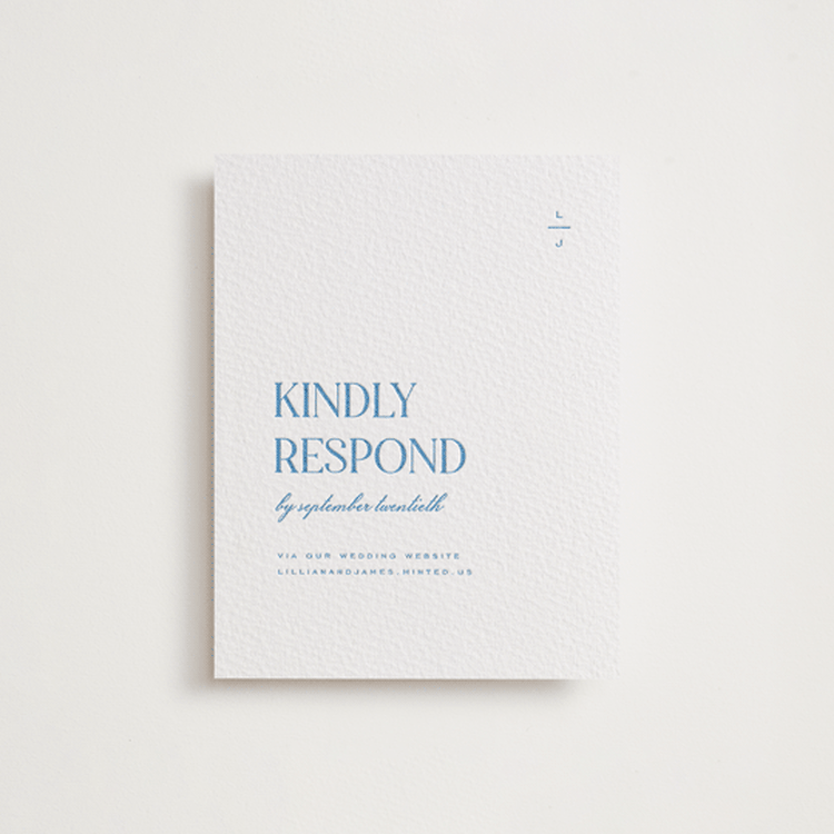 "Clarity" - Letterpress RSVP Online Enclosure Cards in Marine Blue by Heather Cairl - Front