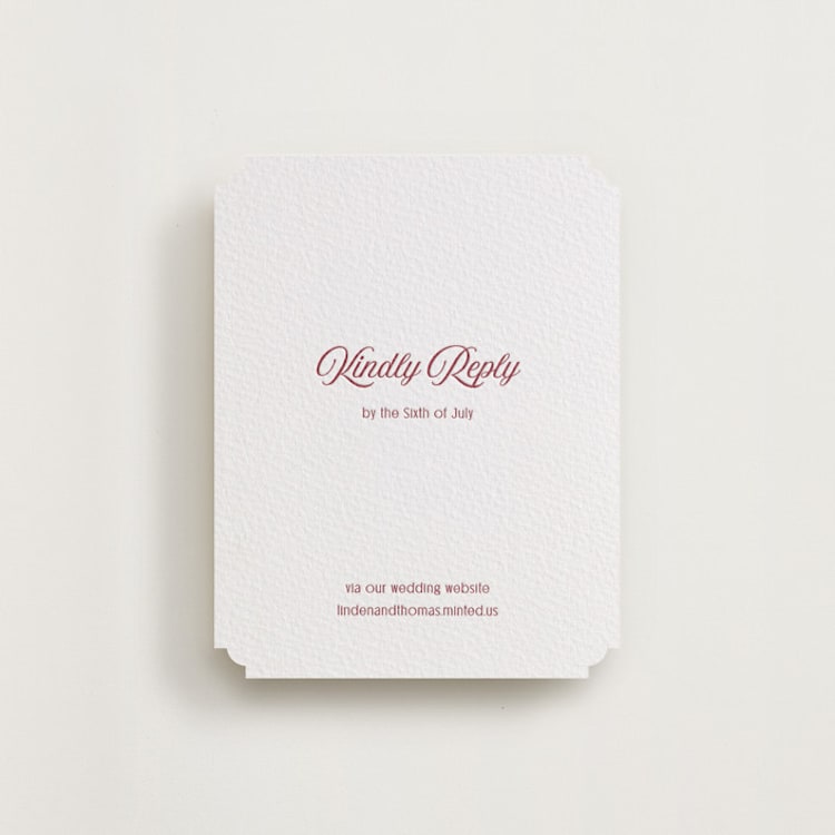 "Ritzy" - Letterpress RSVP Online Enclosure Cards in Maraschino by Nicoletta Savod - Front