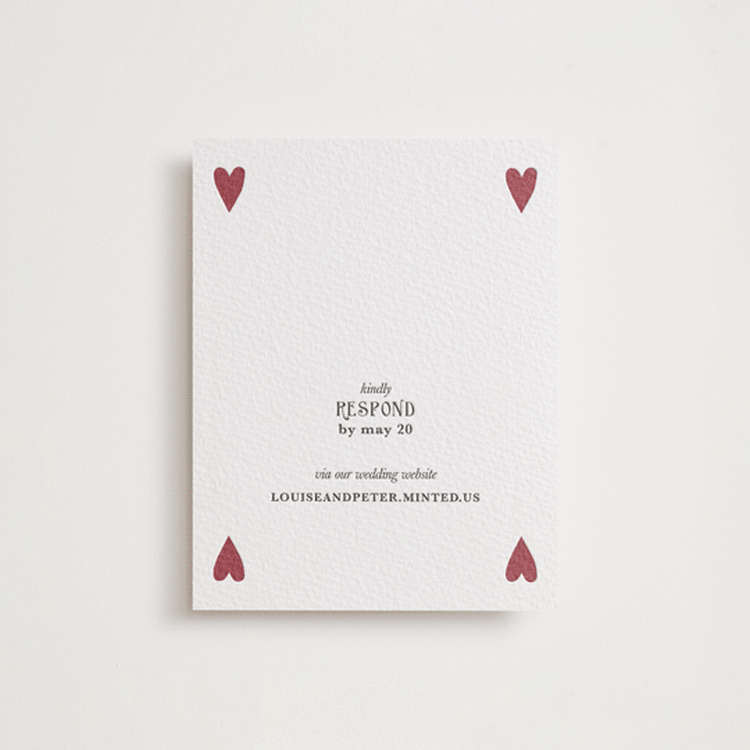 "Red Hearts" - Letterpress RSVP Online Enclosure Cards in Maraschino | Soft Black by Helena Vitto - Front