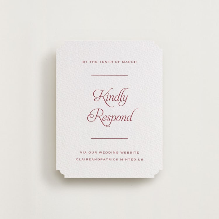 "Modernne" - Letterpress RSVP Online Enclosure Cards in Maraschino by Carolyn MacLaren - Front