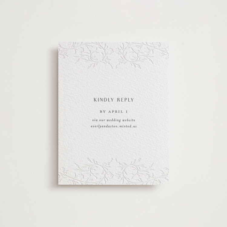 "Delicately" - Letterpress RSVP Online Enclosure Cards in Smoke | Blind Deboss by Nicoletta Savod - Front
