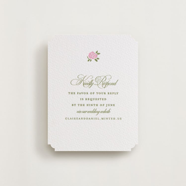 "Vintage Blooms" - Letterpress RSVP Online Enclosure Cards in Olive | Lotus by Creo Study - Front