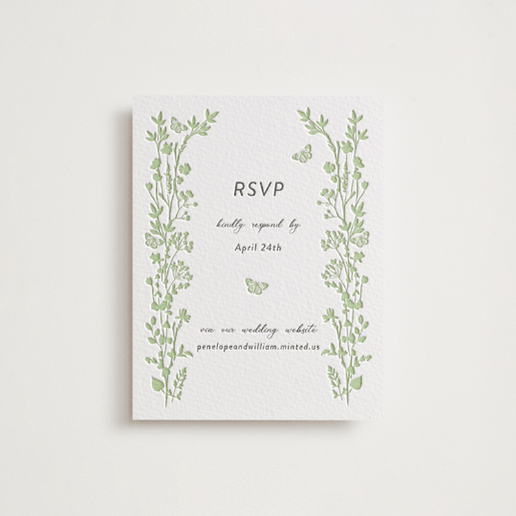 "flower garden" - Letterpress RSVP Online Enclosure Cards in Matcha | Soft Black by Susan Moyal - Front