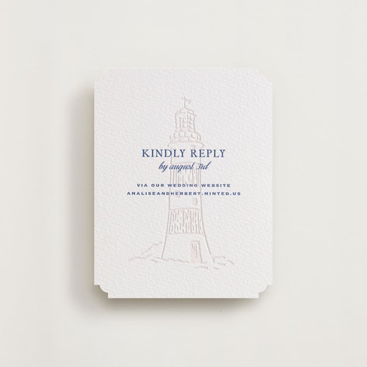 "Raies" - Letterpress RSVP Online Enclosure Cards in Lapis by Tamara Hilje - Front