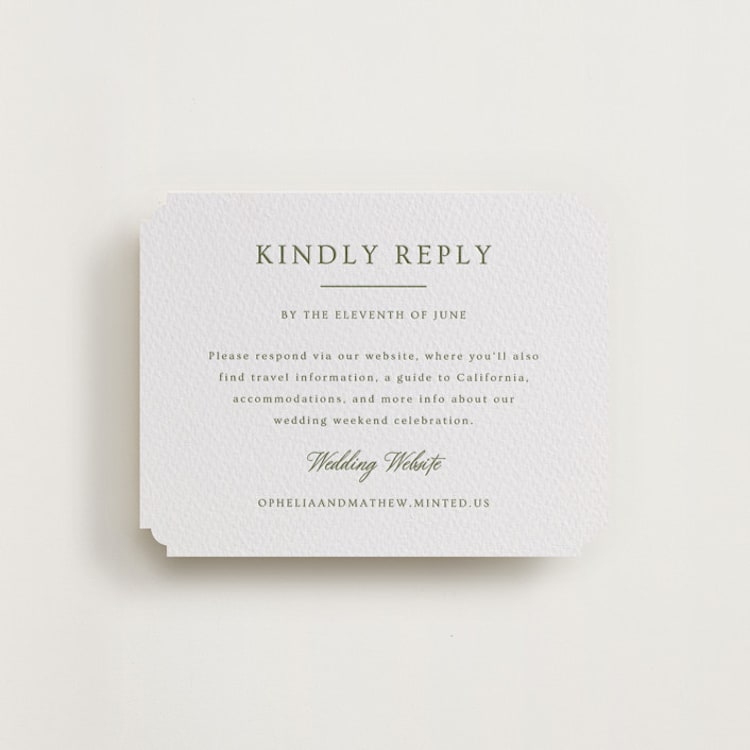 "Summit Meadows" - Letterpress RSVP Online Enclosure Cards in Olive by Ana Sharpe - Front