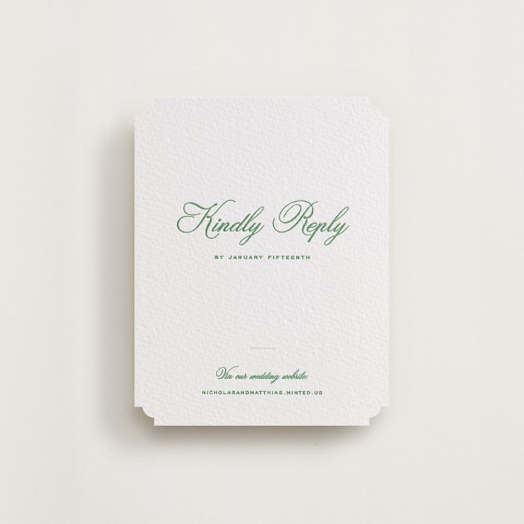 "Keepsake" - Letterpress RSVP Online Enclosure Cards in Fern by Blustery August - Front