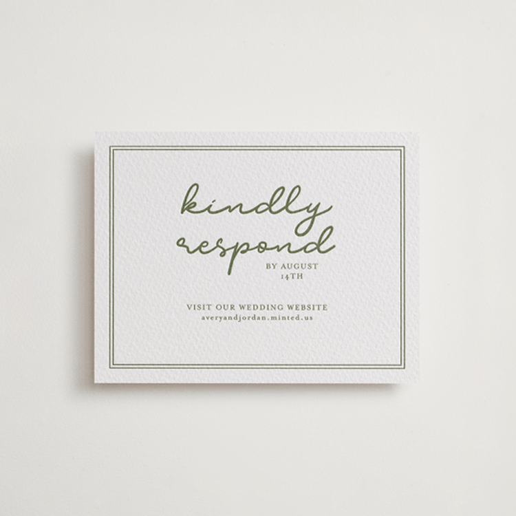 "The Verdure Suite" - Letterpress RSVP Online Enclosure Cards in Artichoke by Brittney Jensen - Front