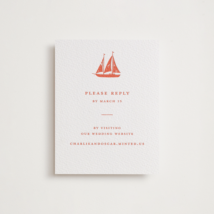 "lobster" - Letterpress RSVP Online Enclosure Cards in Poppy by Pippa Shaw - Front