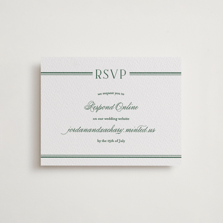 "Fresh Classic" - Letterpress RSVP Online Enclosure Cards in Evergreen by letterfix - Front