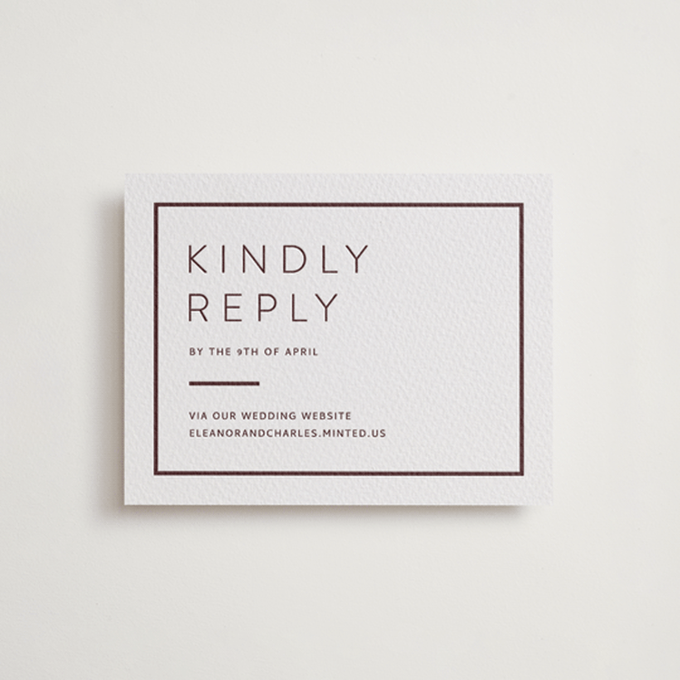 "Kismet" - Letterpress RSVP Online Enclosure Cards in Clove by Alston Foster - Front