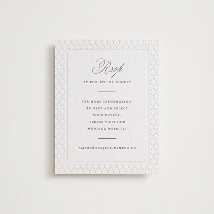 "Kamal" - Letterpress RSVP Online Enclosure Cards in Soft Black by Oma N. Ramkhelawan - Front